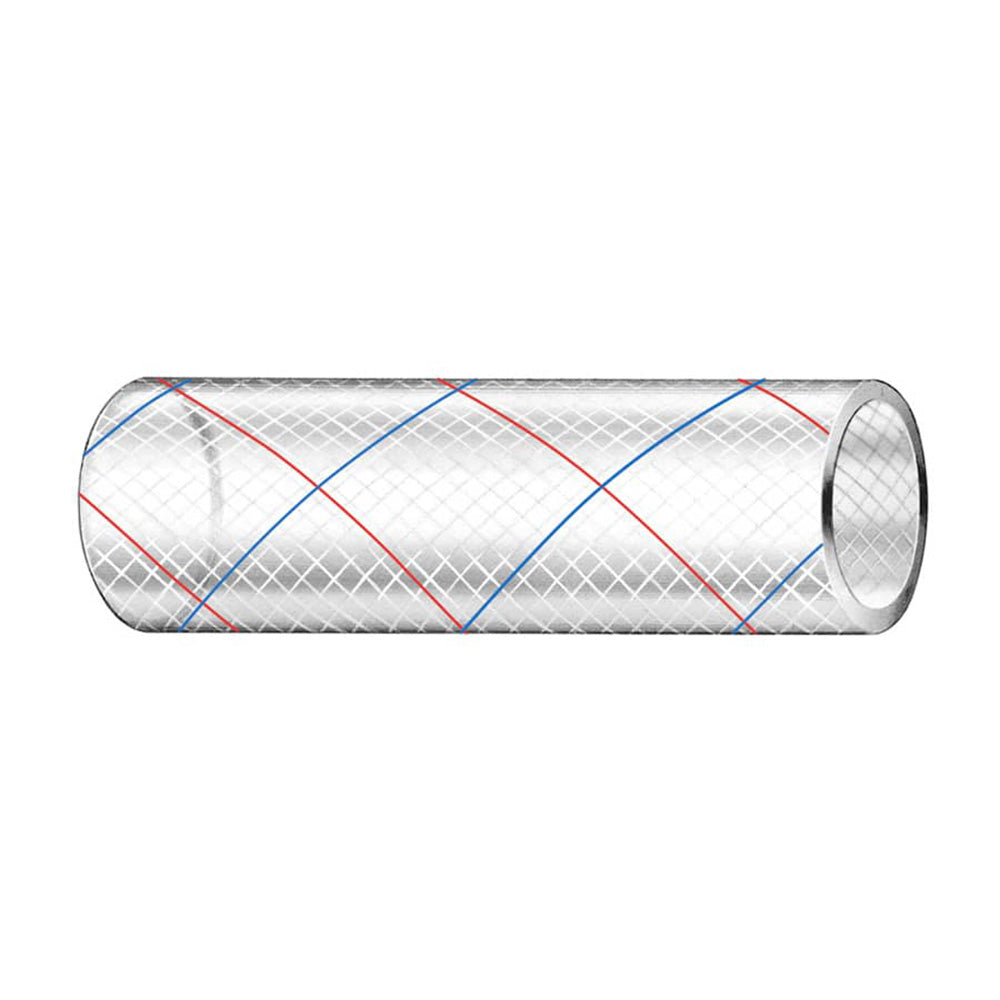 Trident Marine 3/4" x 50' Clear Reinforced PVC Hose Tubing Red Blue Tracer