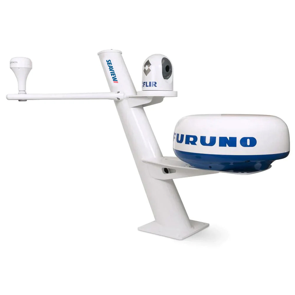 Seaview 30" Tapered Closed Dome Aft Leaning Radar Mount w/Camera/Searchlight Mount, Removable Spreaders 10x10 Base Plate