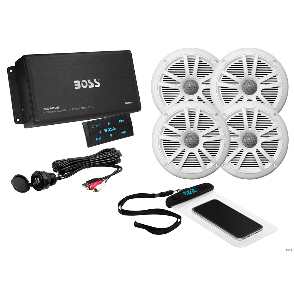Boss Audio ASK904B.64 4 Channel Amplifier 2 Pairs of 6.5" Speaker Kit - White