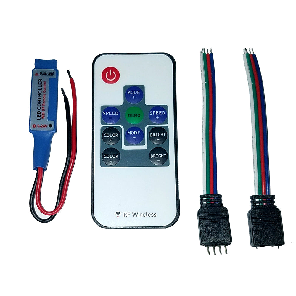 Lunasea Multifunction Indoor RGB LED Controller w/Buttons RF Remote 5/12/24 VDC