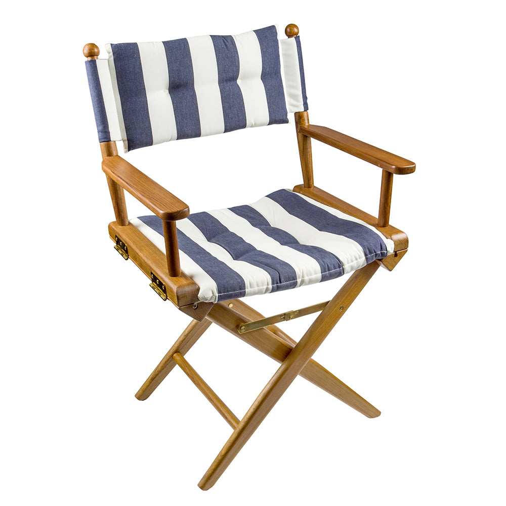 Whitecap Directors Chair w/Navy White Cushion - Teak