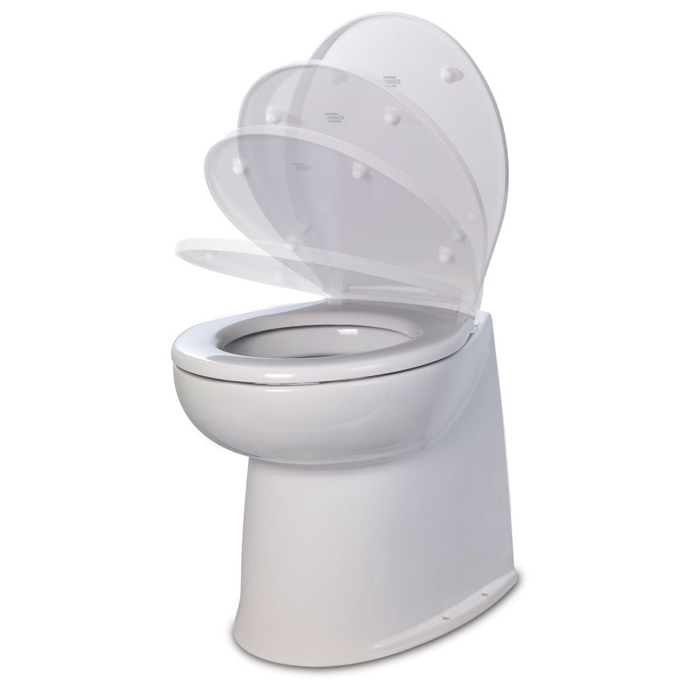 Jabsco Deluxe Flush 14" Straight Back 24V Freshwater Electric Marine Toilet w/Solenoid Valve Soft Close Lid