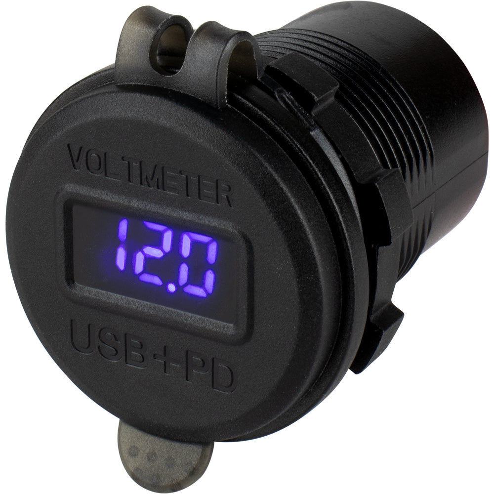 Sea-Dog Round USB USB-C Power Socket w/Hidden Voltmeter