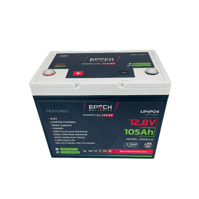 Epoch Batteries 12V 105Ah Essential Series - Heated & Bluetooth LiFePO4 Battery