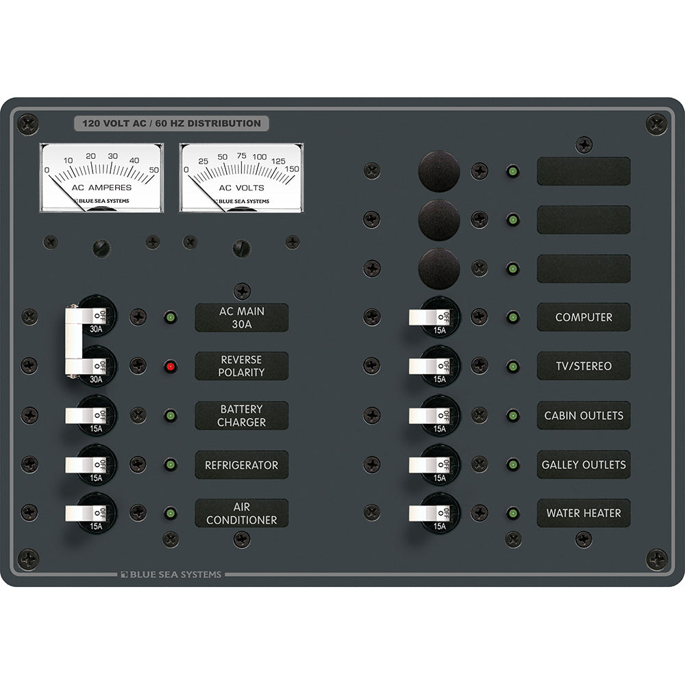 Blue Sea 8076 AC Main +11 Positions Toggle Circuit Breaker Panel - White Switches