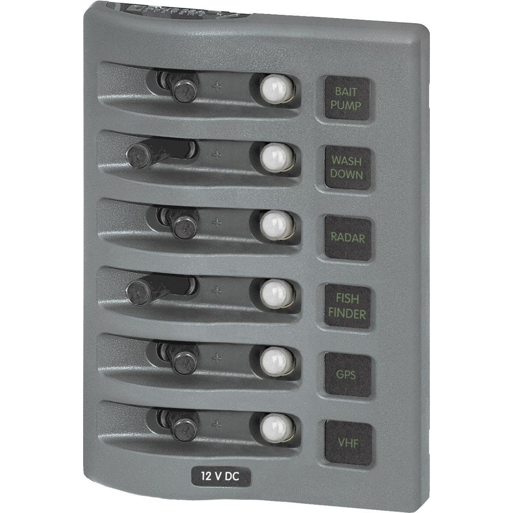 Blue Sea 4376 WeatherDeck Water Resistant Circuit Breaker Panel - 6 Position - Grey