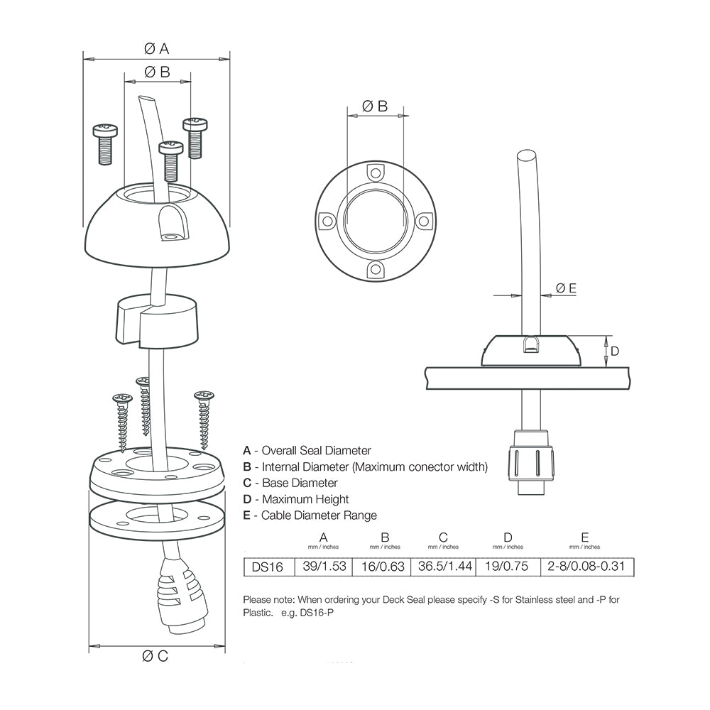 Scanstrut DS16-S Vertical Cable Seal - Stainless Steel