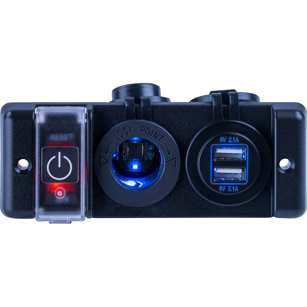 Sea-Dog Double USB  Power Socket Panel w/Breaker Switch