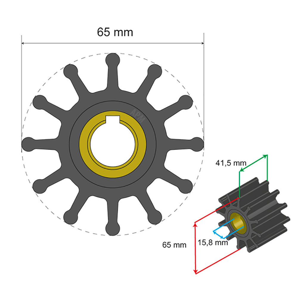 Albin Group Premium Impeller Kit 65 x 15.8 x 41.5mm - 12 Blade - Key Insert