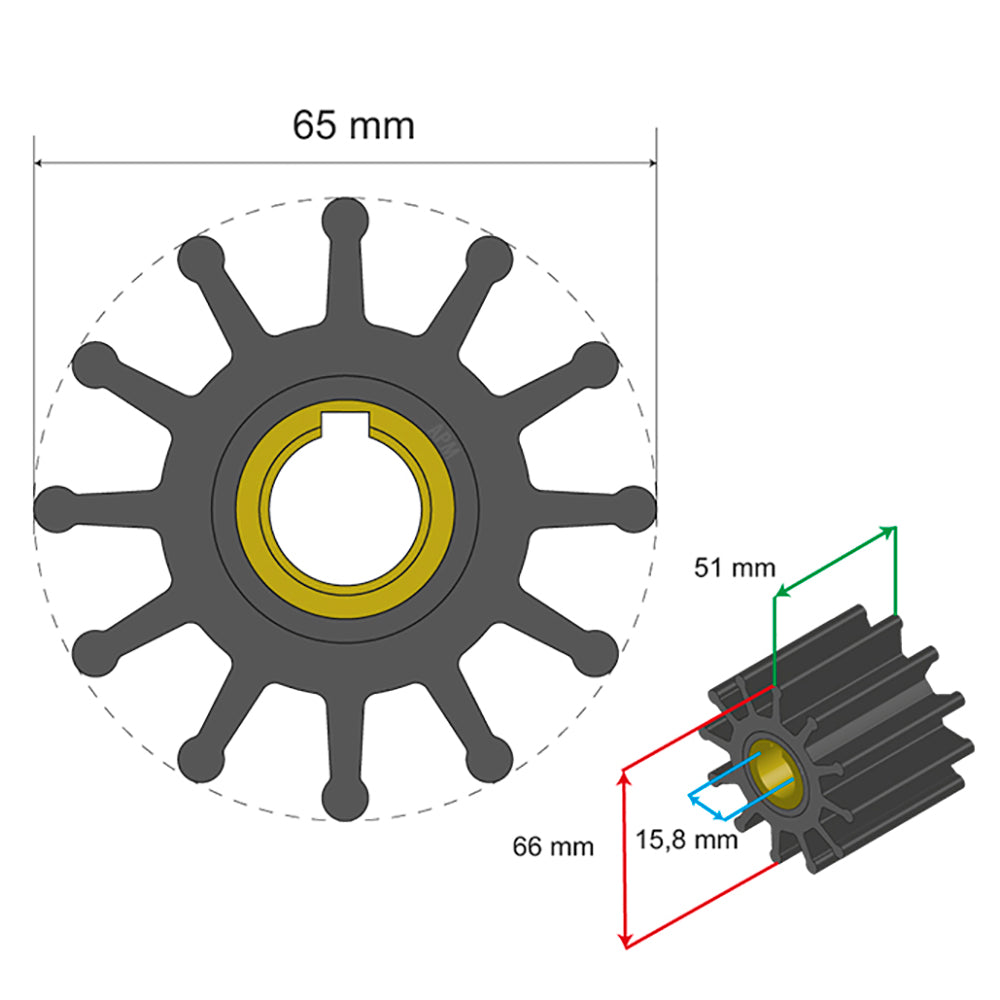 Albin Group Premium Impeller Kit 65 x 15.8 x 51mm - 12 Blade - Key Insert