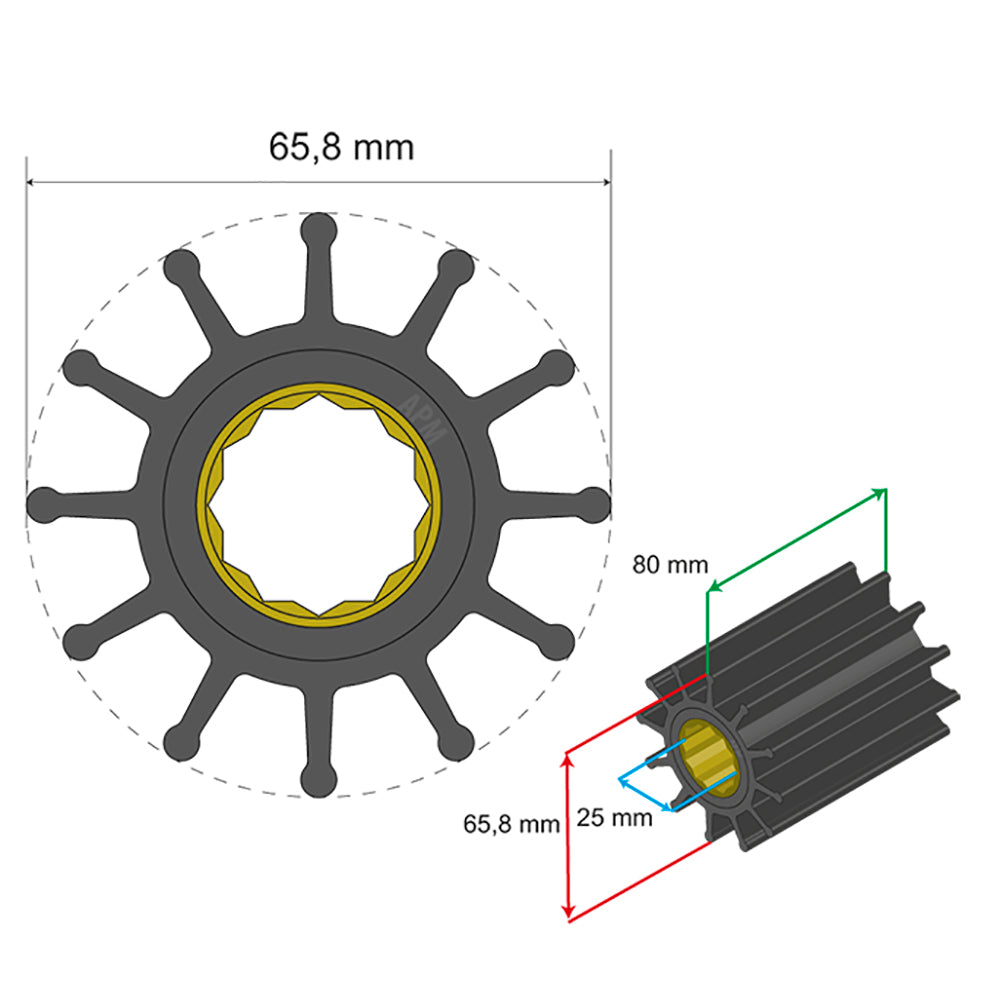 Albin Group Premium Impeller Kit 65.8 x 25 x 80mm - 12 Blade - Spline Insert