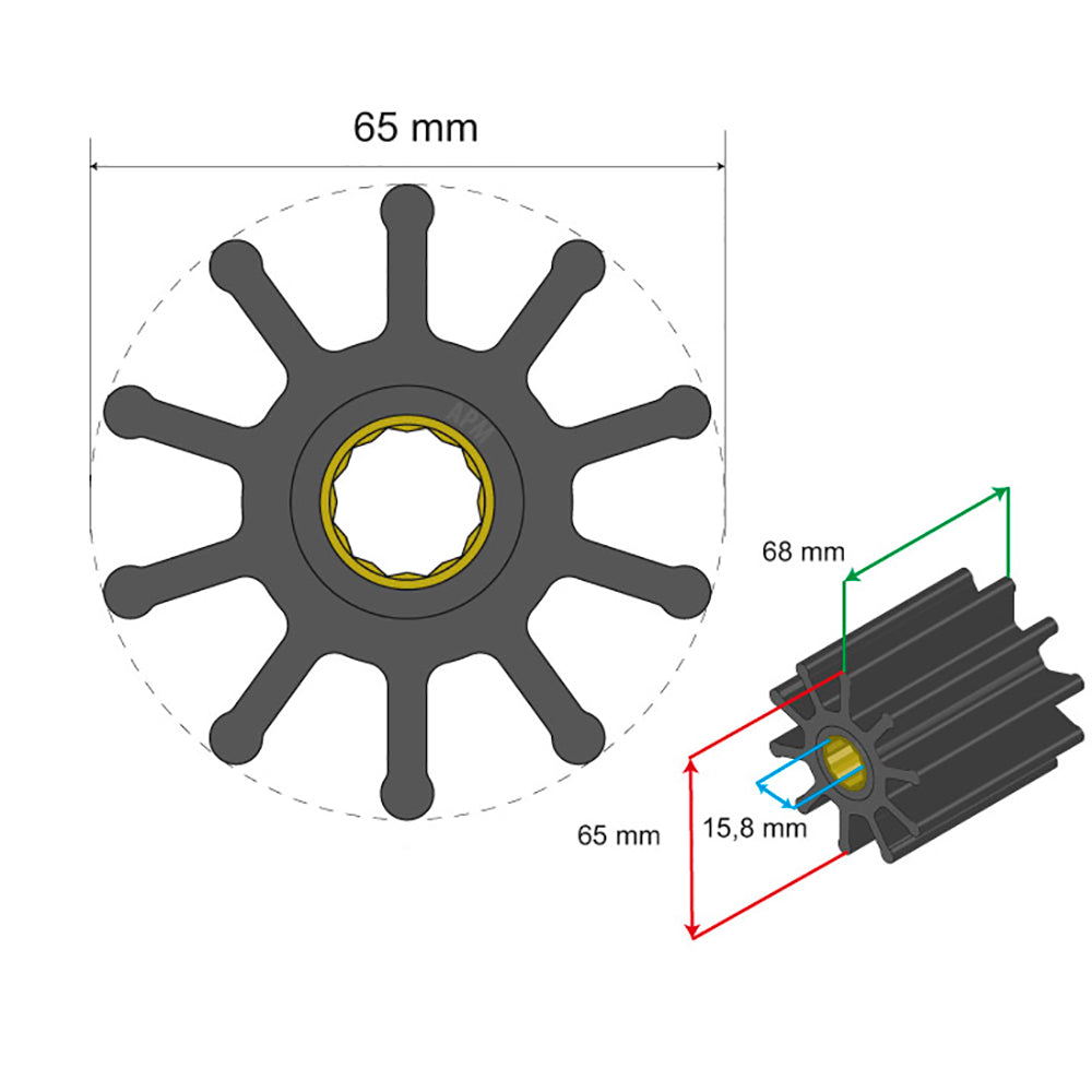 Albin Group Premium Impeller Kit 65 x 15.8 x 68mm - 10 Blade - Spline Insert