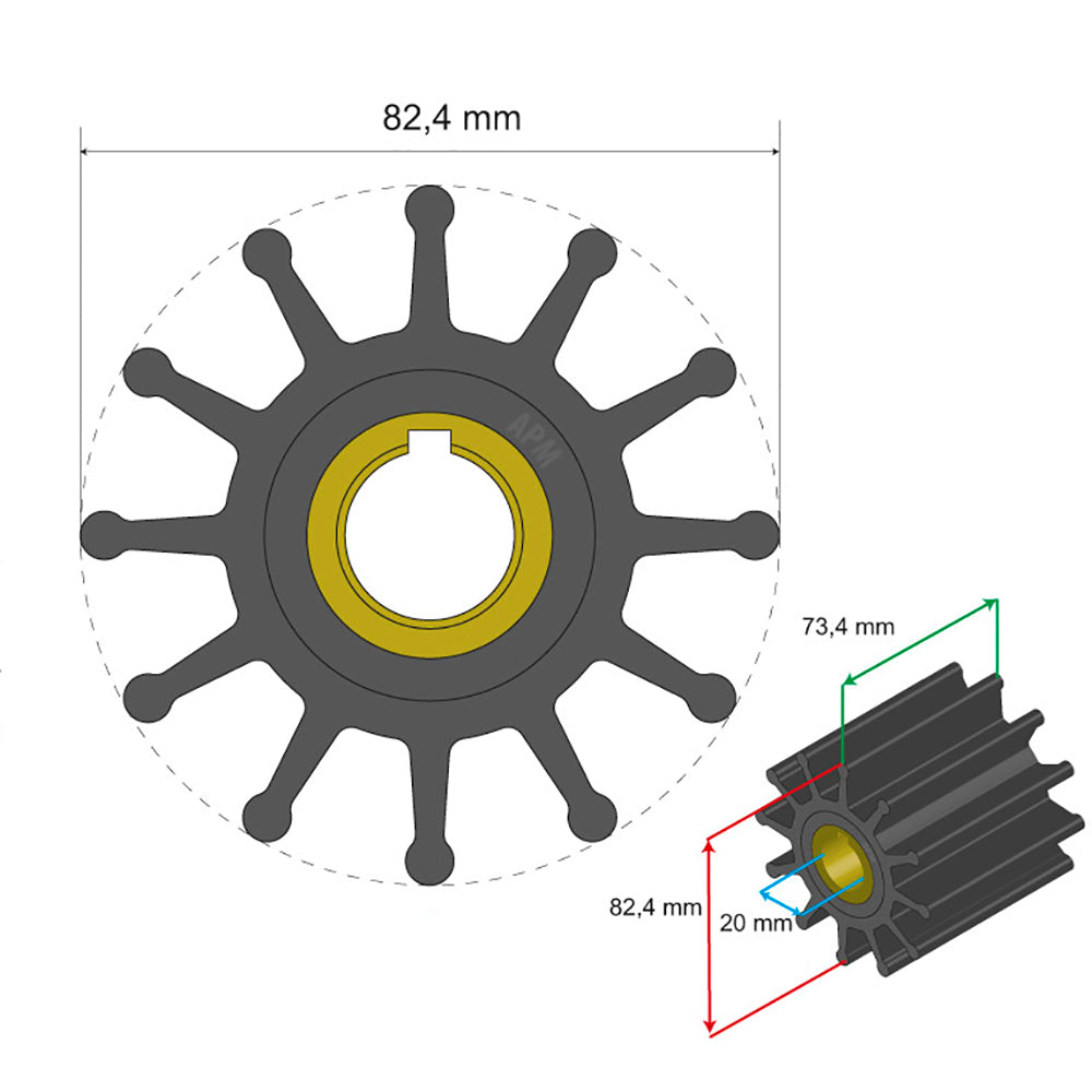 Albin Group Premium Impeller Kit 82.4 x 20 x 73.4mm - 12 Blade - Key Insert