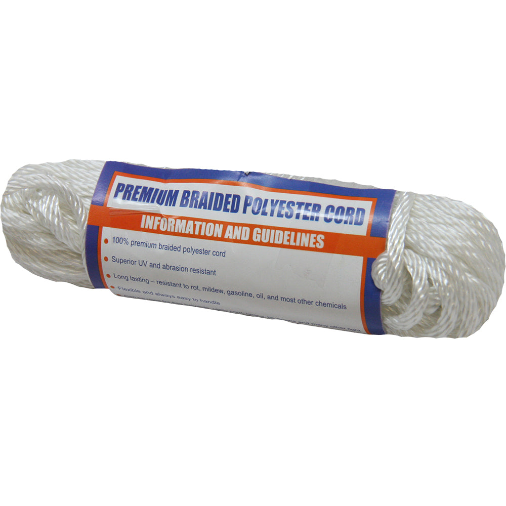 Sea-Dog Solid Braid Polyester Cord Hank - 1/8" x 50 - White