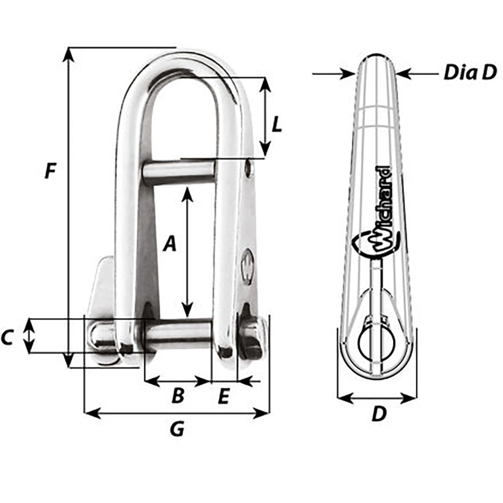 Wichard HR Key Pin Shackle With Bar - 5mm Pin Diameter