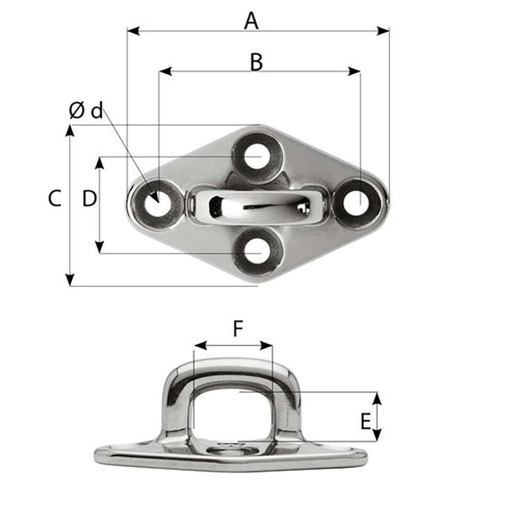 Wichard Diamond Pad Eye - Square - 98mm Length (3-55/64") - M8 Screw