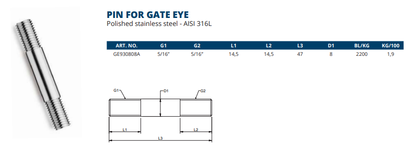Eye to Eye connector (Pin For Gate Eye)