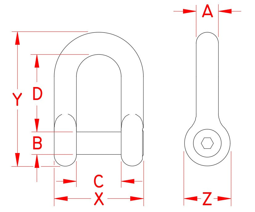 Suncor Straight D Shackle with No Snag Pin