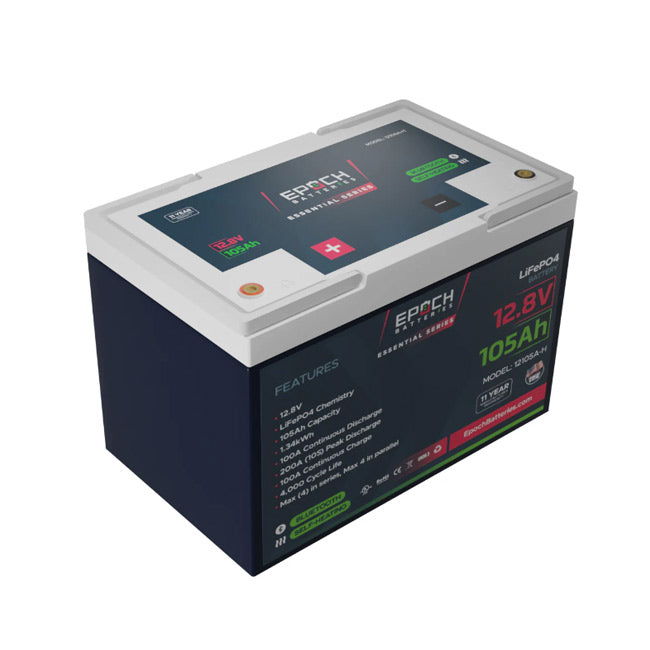 Epoch Batteries 12V 105Ah Essential Series - Heated & Bluetooth LiFePO4 Battery
