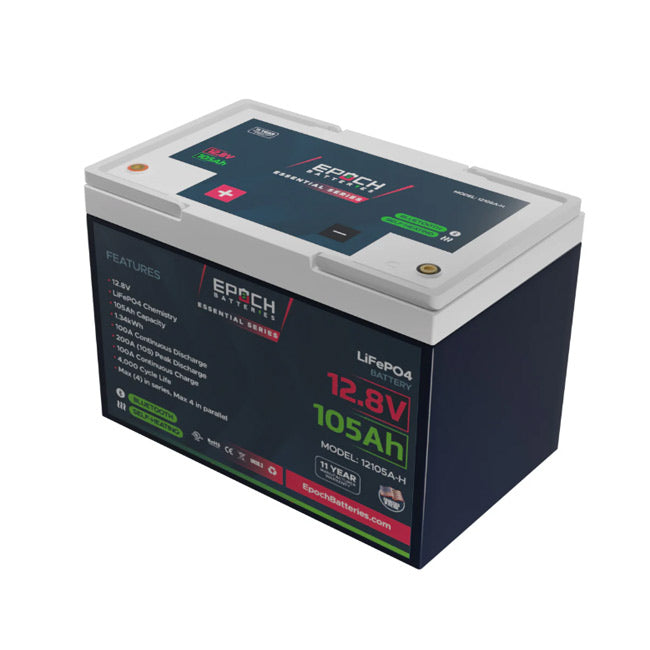 Epoch Batteries 12V 105Ah Essential Series - Heated & Bluetooth LiFePO4 Battery