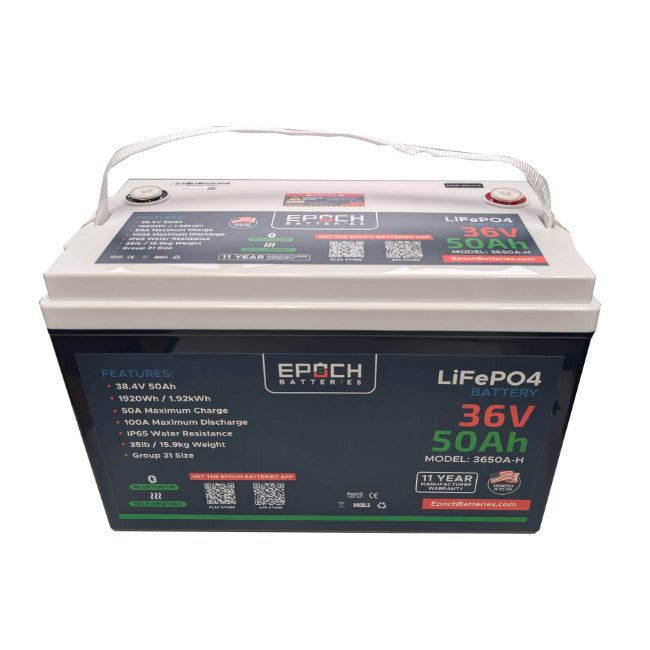Epoch Batteries 36V 50Ah Pro Series - Cranking + Deep Cycle  LiFePO4 (Dual Purpose)